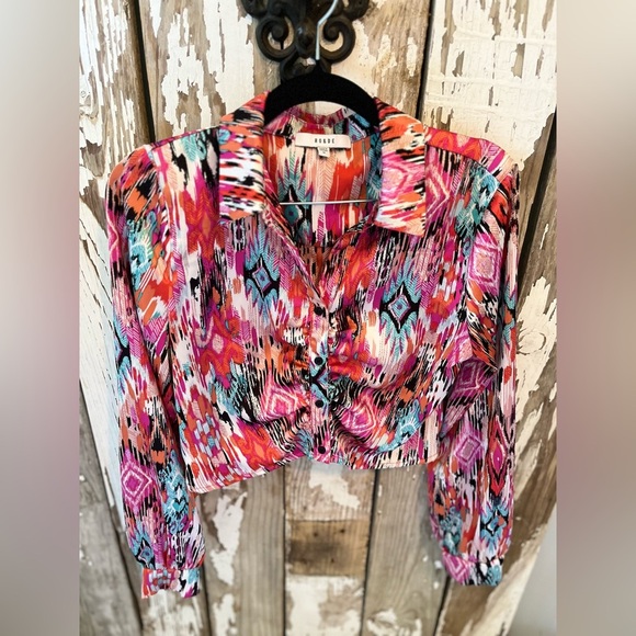 RO & DE Anthropologie multi color crop button up size Medium Western-ish - Picture 4 of 8